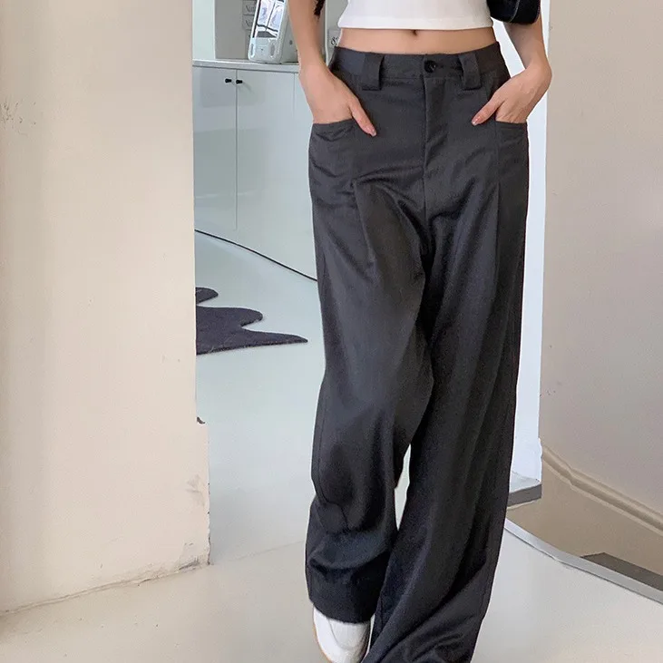 2024 Summer New Straight Pants Suit Pants Senior Sag Loose Casual Mopping Wide-leg Pants Women Y2k Trousers Women Button