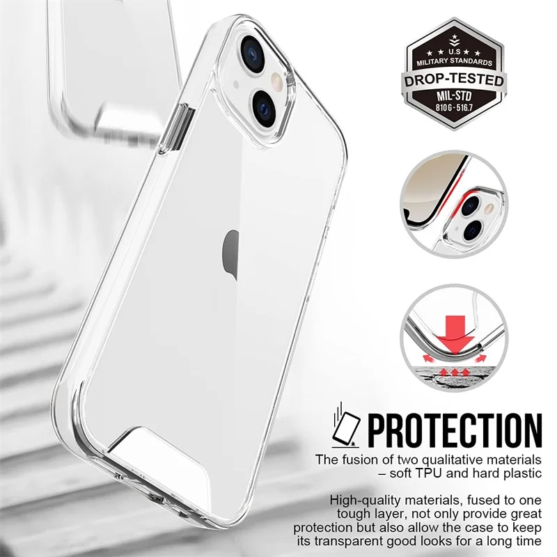 Premium Acrylic Crystal Clear Shockproof Protective Case with Hard Back and TPU Bumper