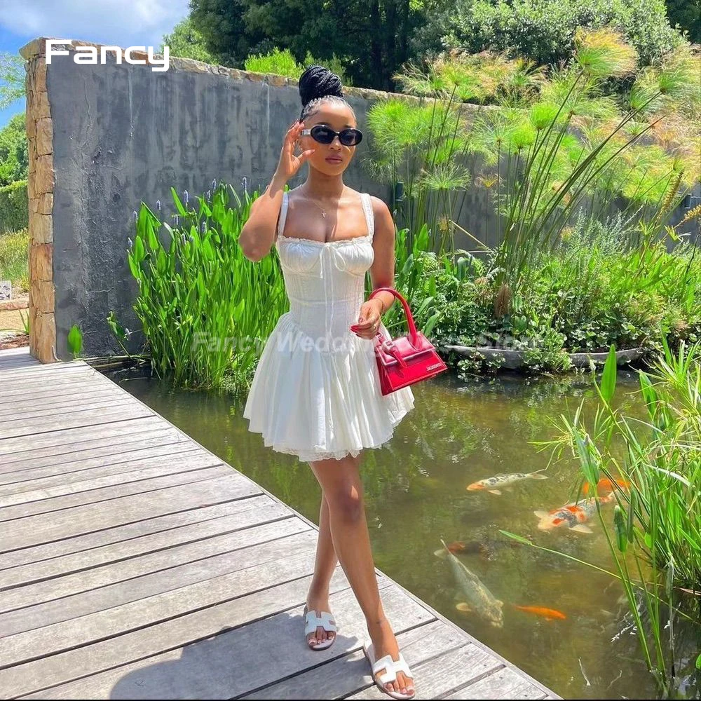 

Женское свадебное мини-платье It's yiiya, белое ТРАПЕЦИЕВИДНОЕ ПЛАТЬЕ на тонких бретельках без рукавов с квадратным вырезом на лето 2019