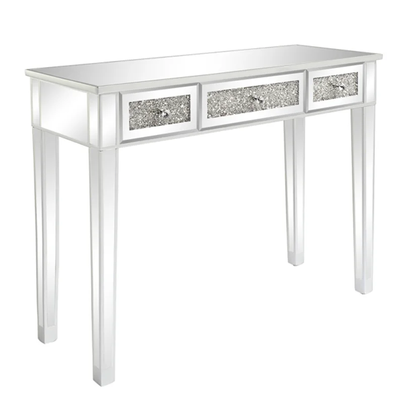 Silver MDF Mirror Surface Broken Glass Three Pumping Computer Desk 5