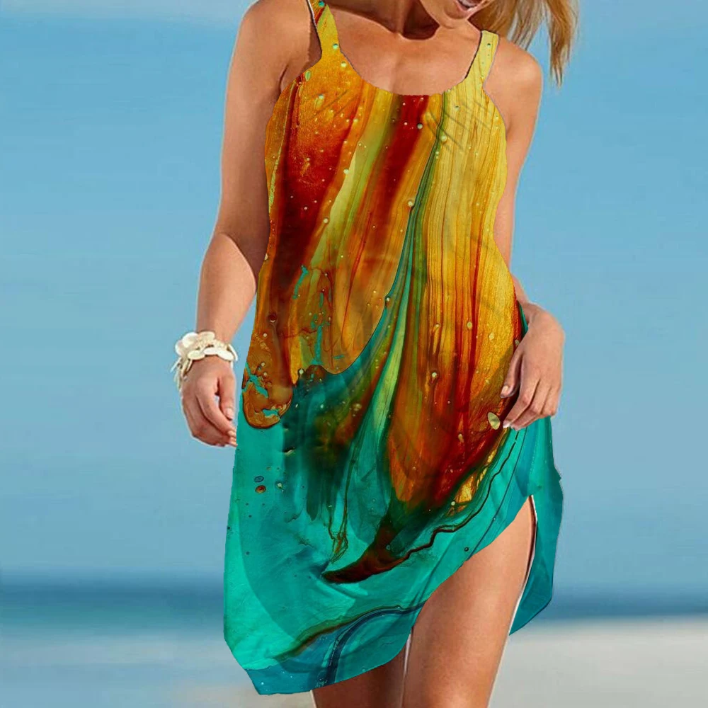 

Женское пляжное платье на бретельках, с цветным принтом, без рукавов