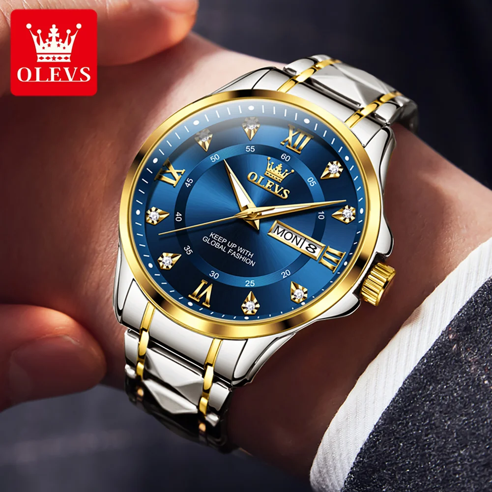 OLEVS Mens Watches Top Brand Luxury Quartz Watches for Mens Stainless Steel Waterproof Luminous Date Week Fashion Man Wristwatch