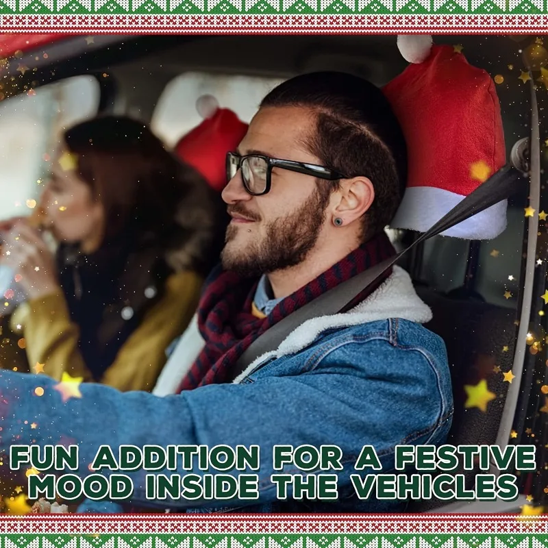 Christmas Car Seat Covers Set - Festive Santa Hat Headrest Decor for Home Holiday Scene Setup Practical Christmas Accessories
