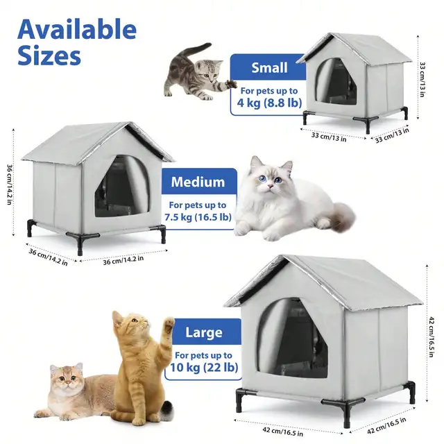 All-Season Waterproof Cat House with Ice Packs & Heating Bags, Foldable Shelter for Indoor & Outdoor Use, Available in 3 Sizes 2