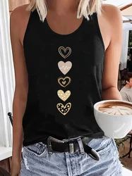 Vintage Love Heart Graphic Tank Top - Women's Sleeveless Crew Neck Casual Vest - S (Black02335)