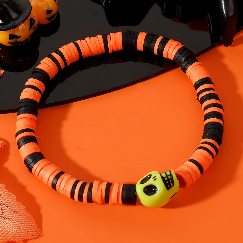 Orange Schädel Geist gemischte Farbe Ton Perlen Armbänder für Frauen Kinder Halloween Zubehör niedlichen kreativen Schmuck Festival Geschenk – Detail 11