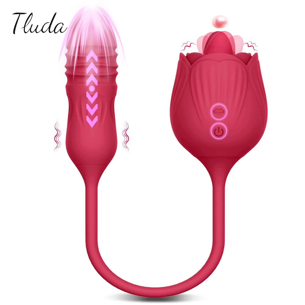 2022 Rose Vibrator Toy For Women Clitoris Stimulator Oral Tongue Licking With Dildo Thrusting Vibrating Egg Sex Toys Female | Красота и