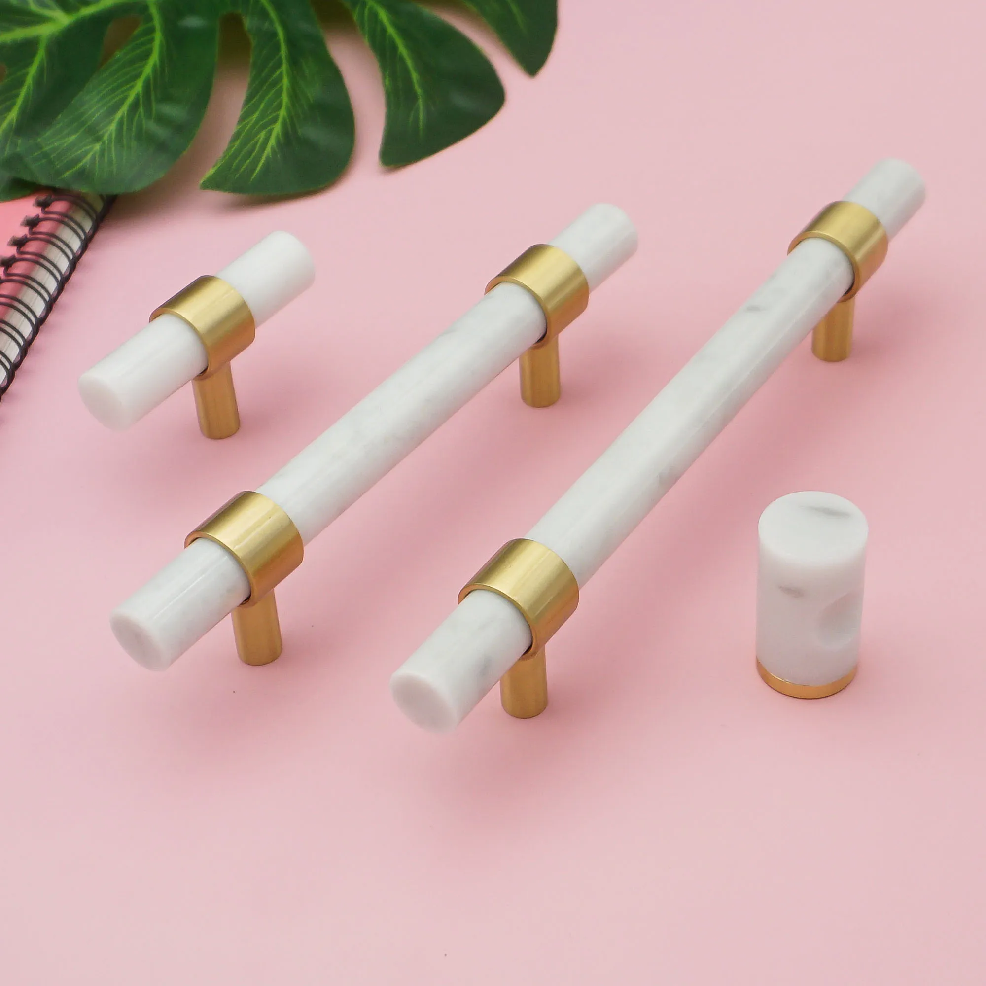 Mármore Natural e Latão Maciço Alças Brancas t Bar Gaveta Botões Roupeiro Puxa Hardware do Armário de Cozinha Minimalismo