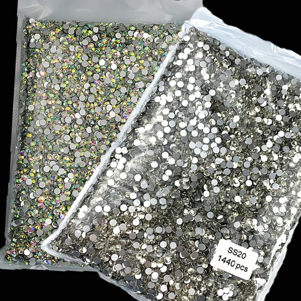 

(1.3mm-4.8mm)SS3-SS20 AB/Clear Glitter Diamonds Non HotFix 3D AB Sliver Nail Rhinestone 1440pcs FlatBack Manicure Crystal
