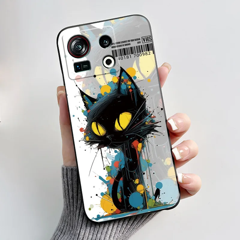Aesthetic Fashion Cute Cat Black Matte Soft TPU Silicone Phone Casing - Full Protective Cover