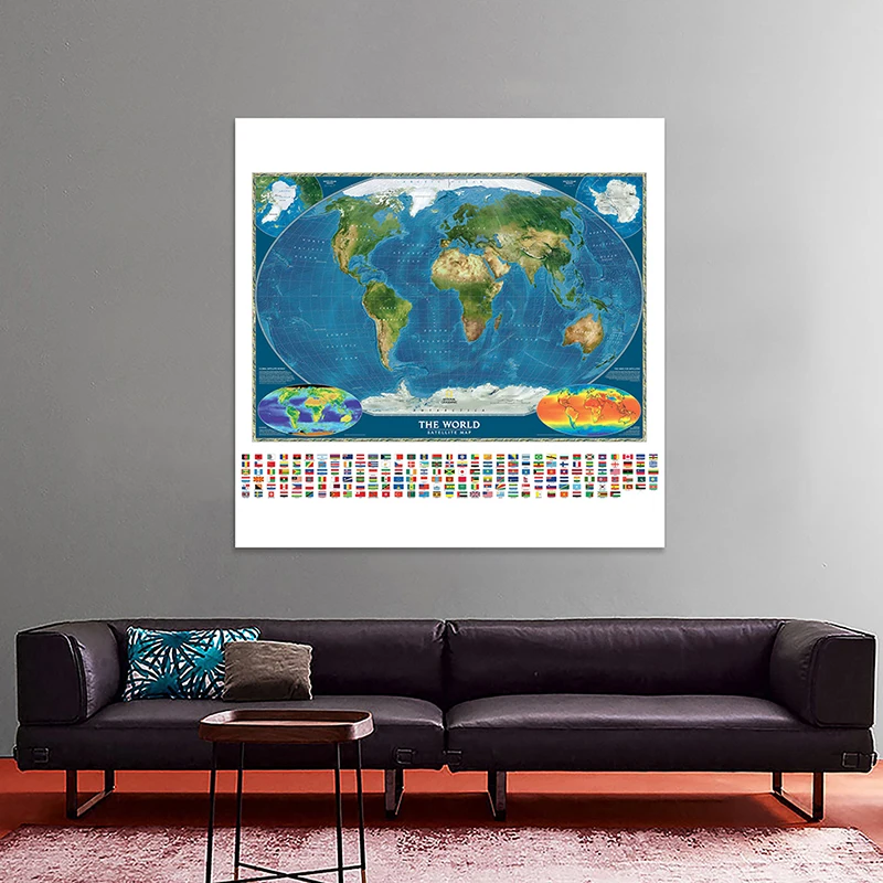 90*90cm The World Map Decorative Canvas Painting Unframed Poster Wall Art Print Living Room Home Decoration School Supplies