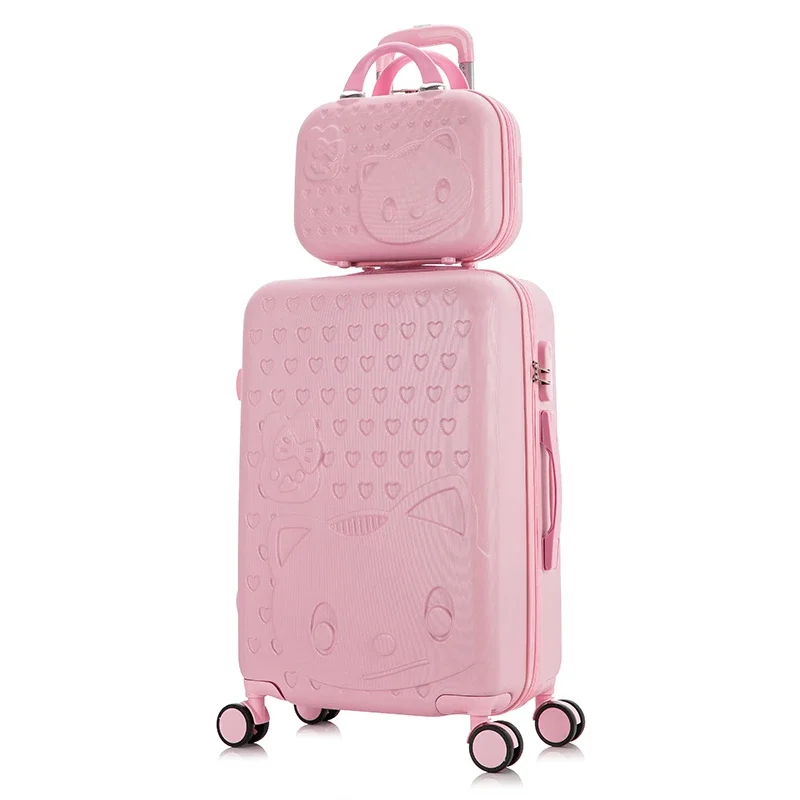 20''24/28&lsquo;&rsquo;Travel suitcase on wheels Trolley luggage set cartoon Cat rolling luggage Women carry ons suitcase cabin trolley case