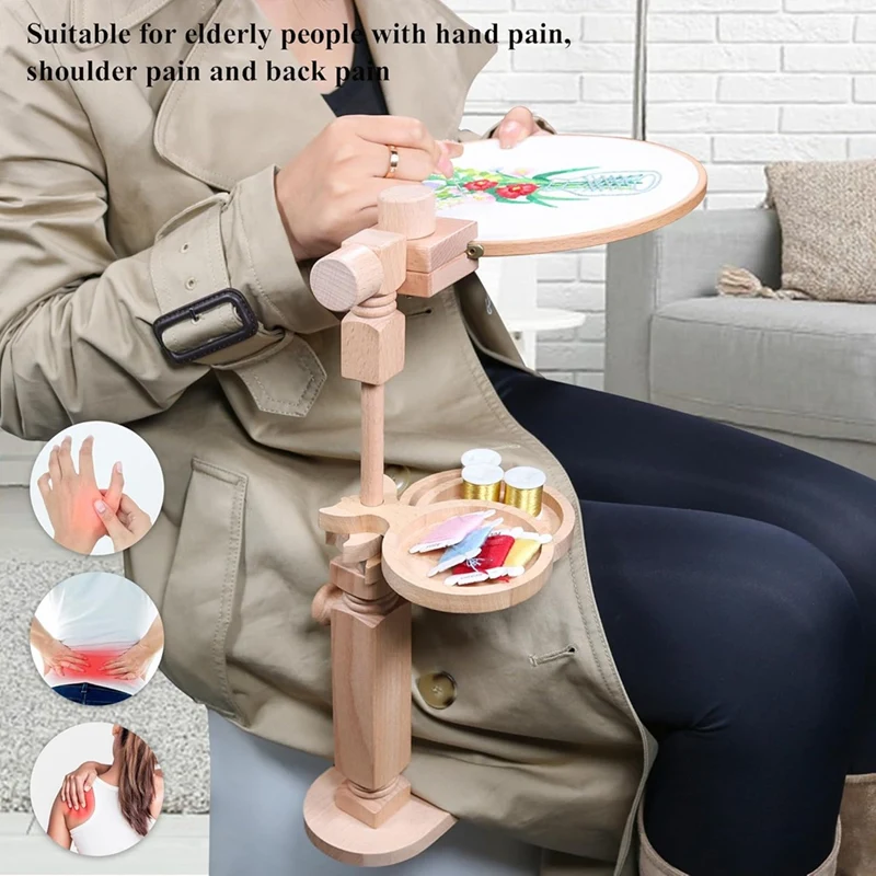 ABPQ-Embroidery Hoop Stand, Embroidery Stand With Disc, Easy To Use Beech Wood Embroidery Hoop Stand For Art Craft Projects