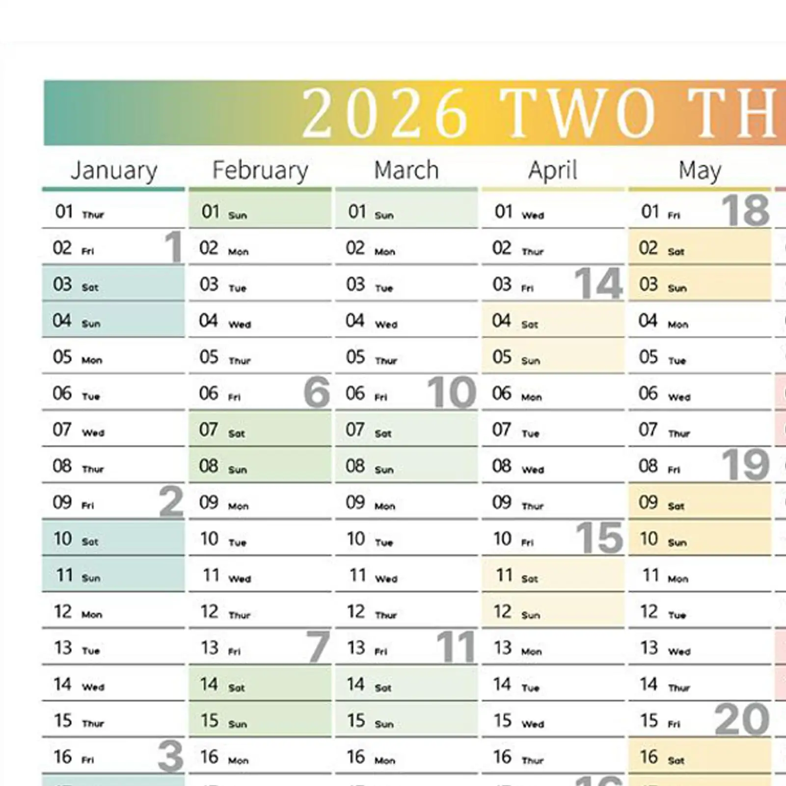 2026 Calendar 12 Month Year Weekly Smooth Writing Schedule 2026 Wall Calendar 12 Month Planner For Home Office School Classroom