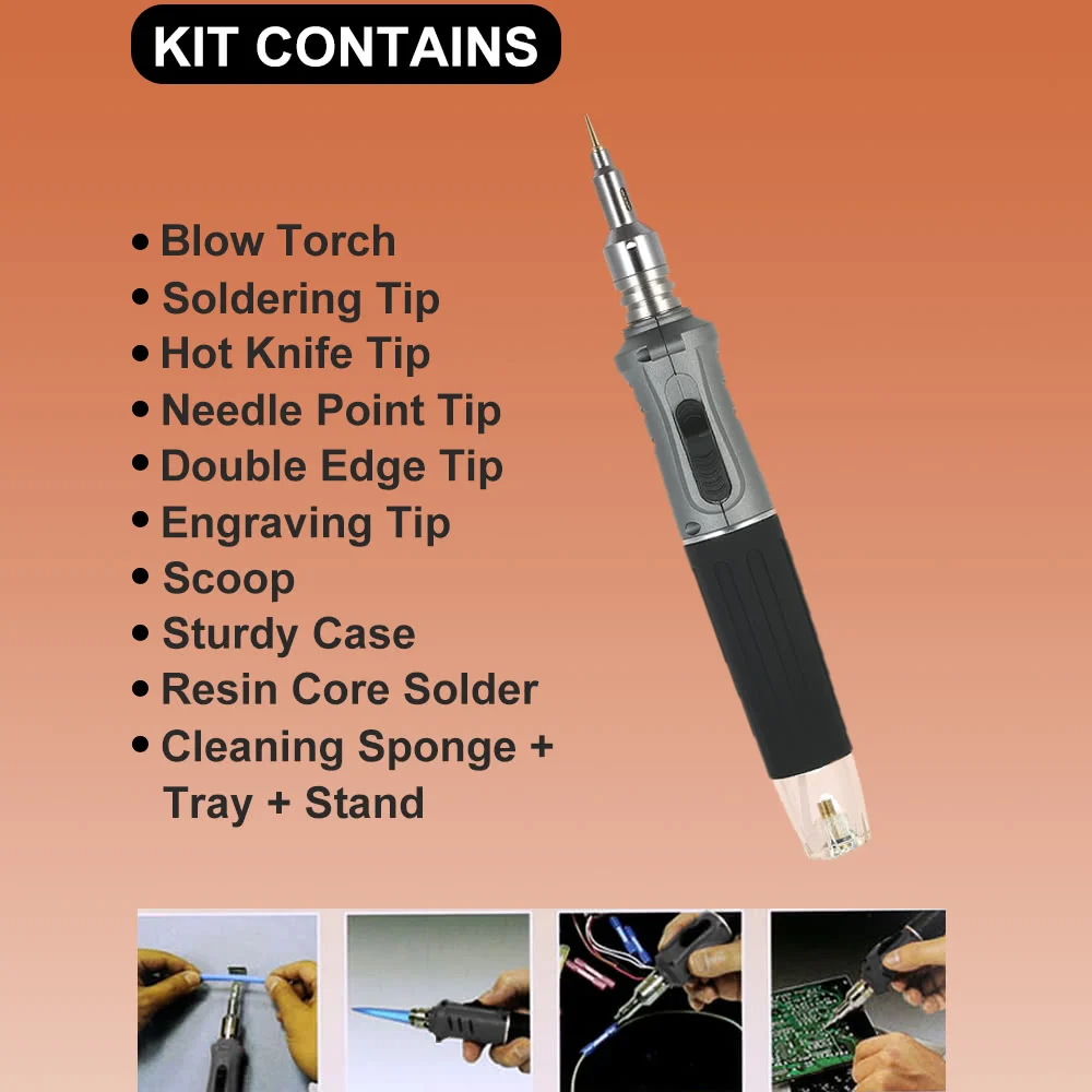

10 in 1 Professional Pen-style Butane Gas Soldering Iron Set 26ml Welding Kit Torch