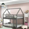 Twin over Twin Low Bunk Bed, House Bed with Ladder , Gray(OLD SKU WF197808AAE) 1