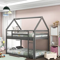 Twin over Twin Low Bunk Bed, House Bed with Ladder , Gray(OLD SKU WF197808AAE) 1