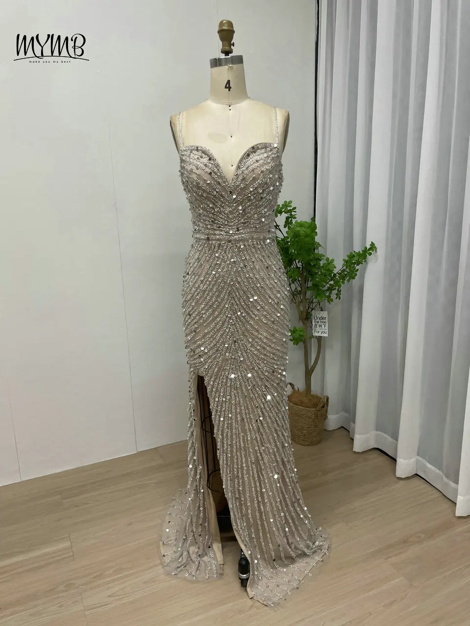 MYMB Sparkly Spaghetti-Trägern Meerjungfrau Abend Prom Party Kleider für Gala Luxus Perlen High Split Hochzeit Gast Kleider MY30032 – Detail 11