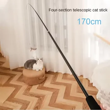 Bastone per gatti telescopico a quattro sezioni 1,8 m Canna da pesca super lunga in fibra di carbonio Resistente ai graffi Giocattolo per gatti con piume Forniture per animali domestici