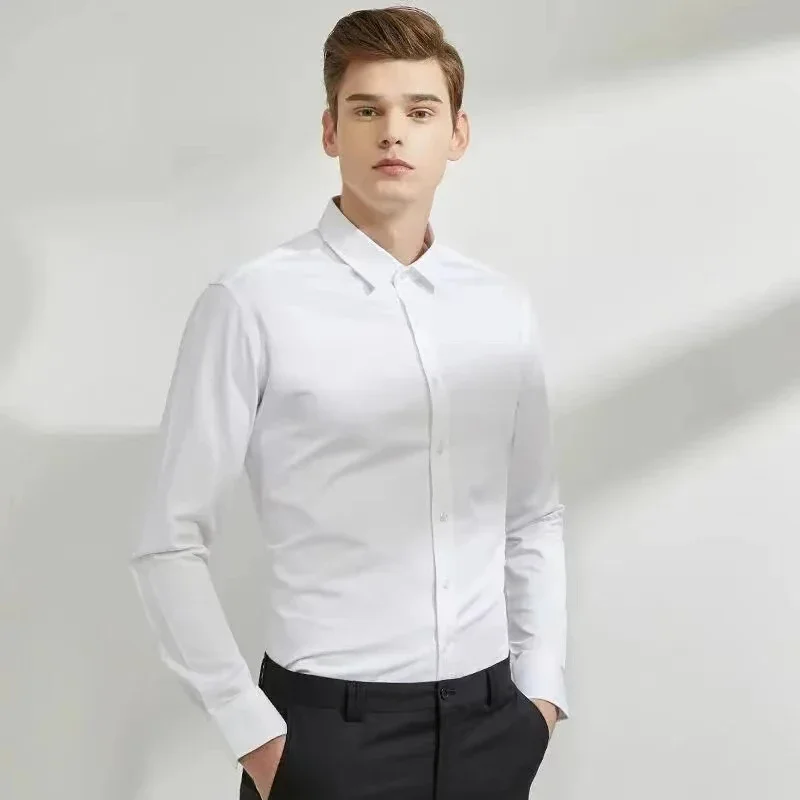 Long Sleeved Shirt Men's Elastic Non ironing Business Dress Professional Work Attire Stand up Collar