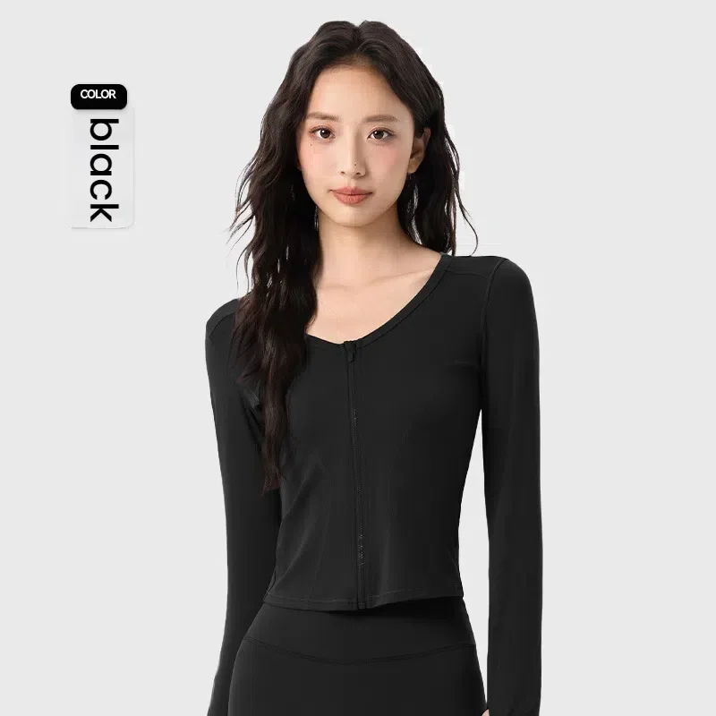 Women's jackets  Autumn Winter Sports Jacket Long-sleeved Yoga Suit Outdoor V-neck Running Jump Aerobics Zipper Cardigan Tops - 2
