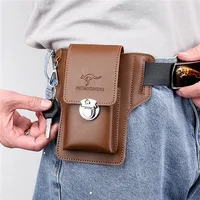 Ensemble de sacs pour téléphone portable en cuir, sac banane pour hommes, clé verticale, site de travail d'été pour hommes portant une ceinture autour du sac de taille. 1