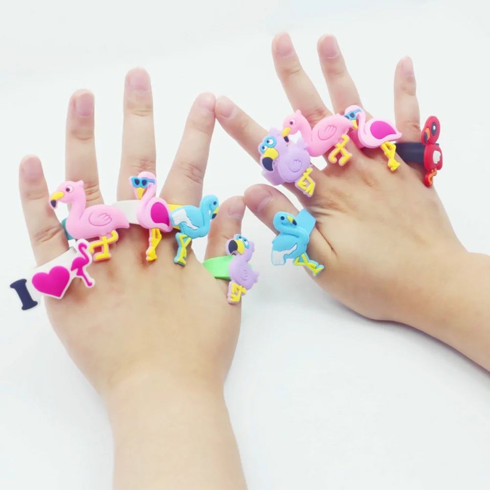 

6pcs Silicone Children Rings Adorable Flamingo Shape Rings Decorative Jewelry Birthday Party Favors Gifts for Kids