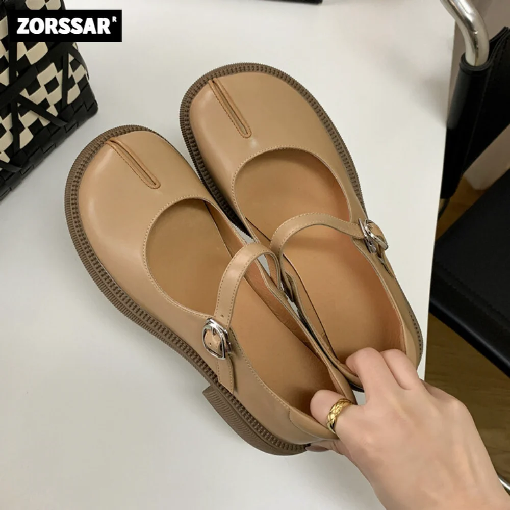 

2023 Apart Toe shoes Women loafers Flat heel Mary Janes Shoes Cow leather Comfort Ballet flats Driving shoes Lady Single shoes