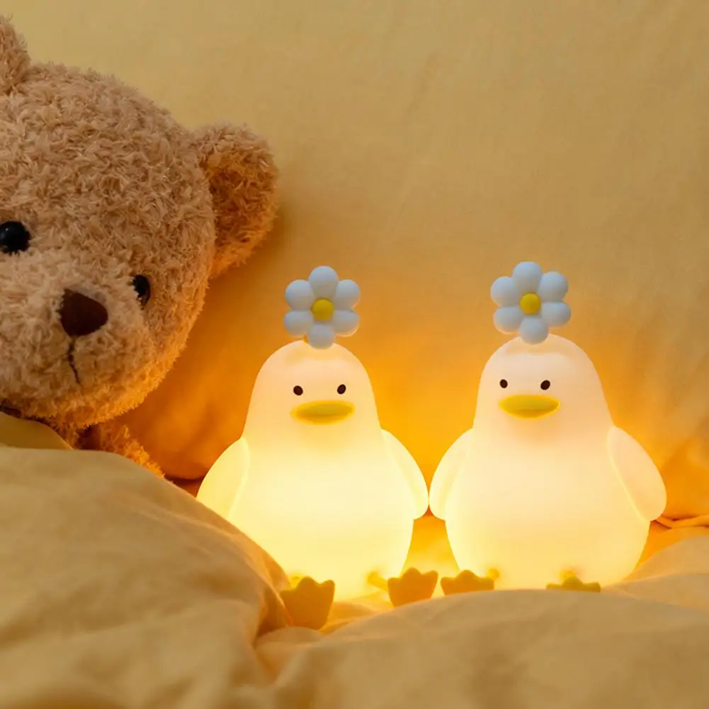 Cute Duck Led Night Light Squishy Silicone Lamp Bedroom Bedside Table Rechargeable Touch Lamp Bedroom Decor Novelty Gifts