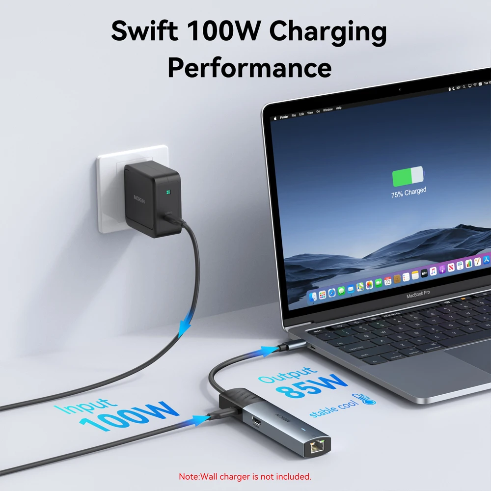 MOKiN USB C HUB Docking Station 4K 60Hz HDMI Adapter Gigabit Ethernet 3*USB 3.0 Ports PD100W For Macbook Air Pro M2 M1 PC laptop - Ảnh 5