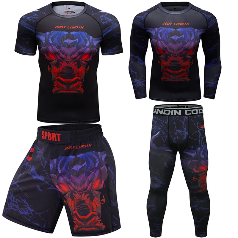 

Мужская компрессионная рубашка и штаны для ММА, спортивные костюмы, быстросохнущие комплекты для бега, спортивный костюм, боксерская тренировочная одежда для фитнеса и спортзала