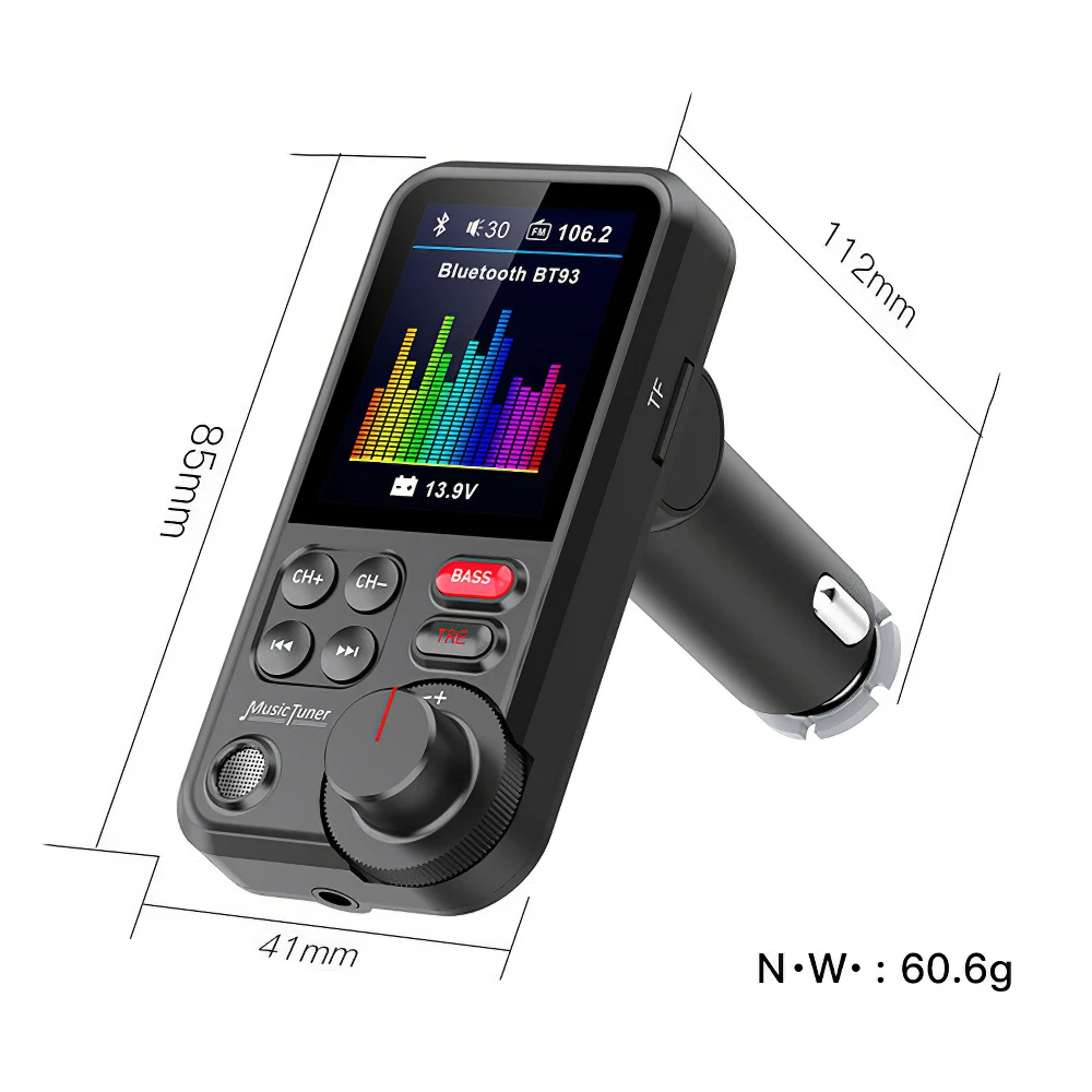  Nulaxy Transmisor FM Bluetooth para coche, adaptador Bluetooth  inalámbrico para automóvil V5.0 con pantalla a color grande, compatible con  llamadas manos libres, Siri y Google, reproductor de música MP3 BASS y