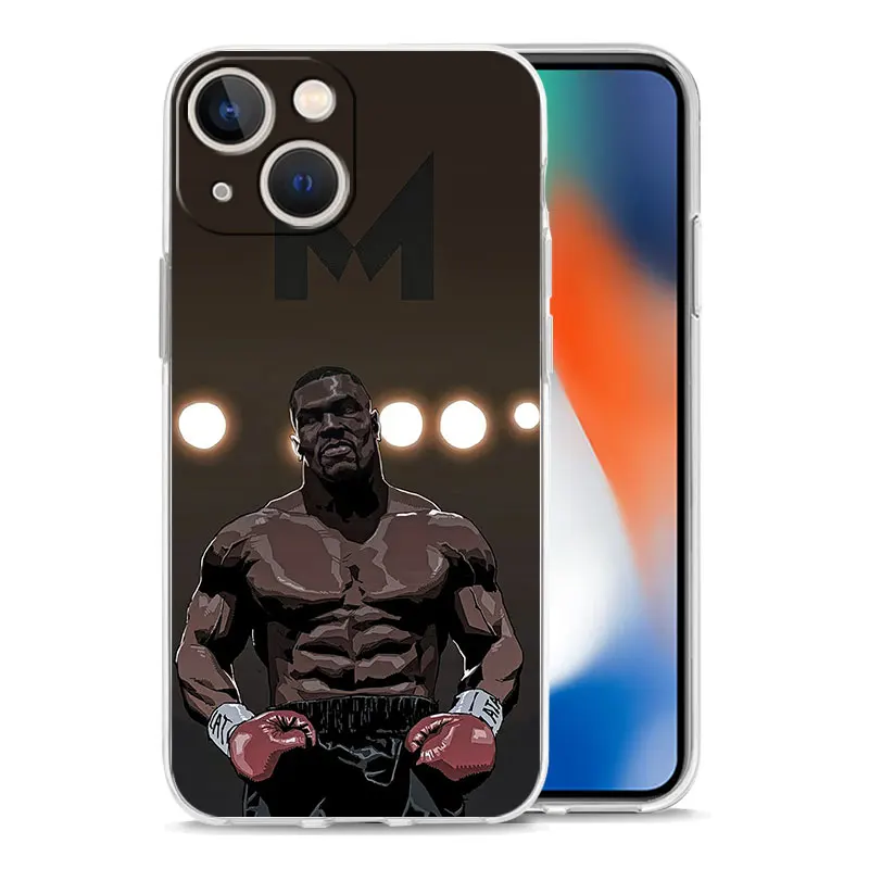 Luxury Transparent Case For iPhone 15 14 13 12 11 Pro Max X Xs XR 7 8 Plus Bumper Phone Cases Clear TPU Cover Mike Tyson Boxer