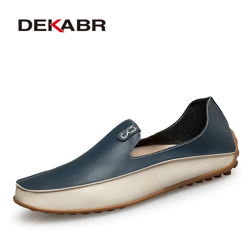 DEKABR Men Casual Flats Fashion Genuine Leather Soft Moccasins Brand Loafers High Quality Breathable Men Shoes Plus Size 36-47