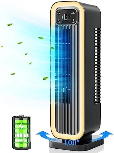 

Desk Fan, 14.6 Inch Oscillating Office Fan, 10000mAh Battery Operated Small Quiet Fan with 3 Speeds, 8H Timer and Night Light, D