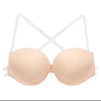Backless Front Closure Push Up Bra Sexy Lingerie Invisible Women Bare Back Wedding Underwear with Multiway Transparent Straps 1