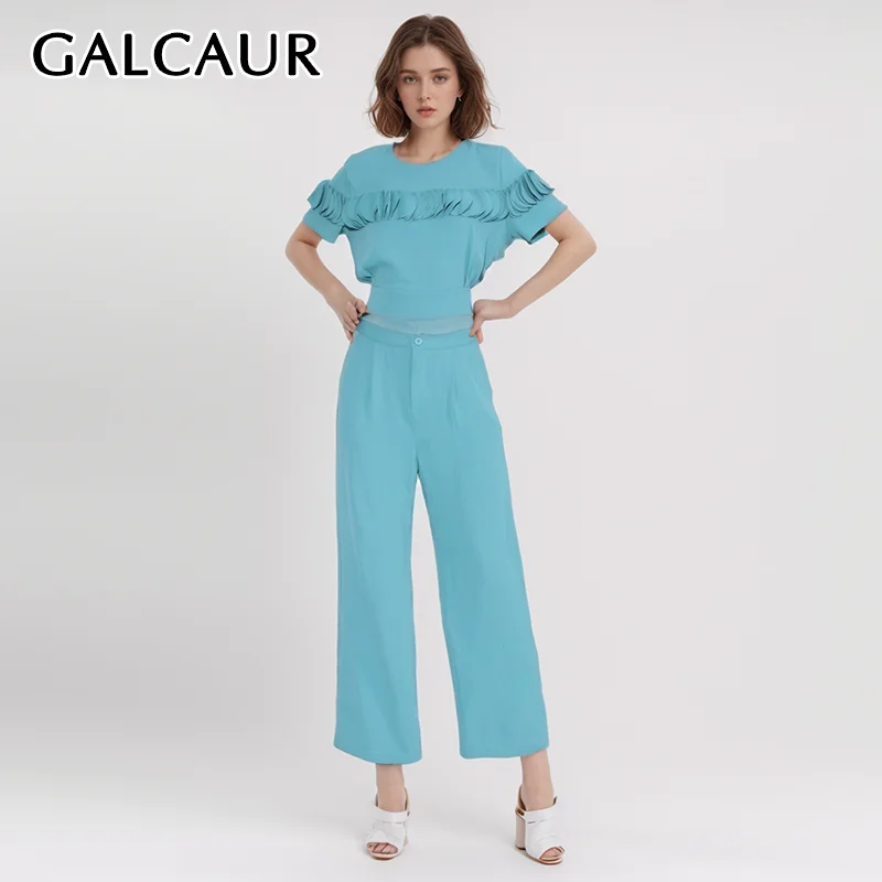 

Комплект из двух предметов GALCAUR Женский, шикарный топ с круглым вырезом и коротким рукавом, со шнуровкой, повседневные широкие брюки с завышенной талией