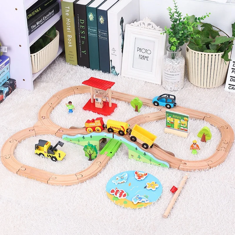 

Набор железнодорожных треков для мальчиков, детский игрушечный набор поездов, деревянный Зеленый лесной мост, совместим с электротранспортными средствами Pd22