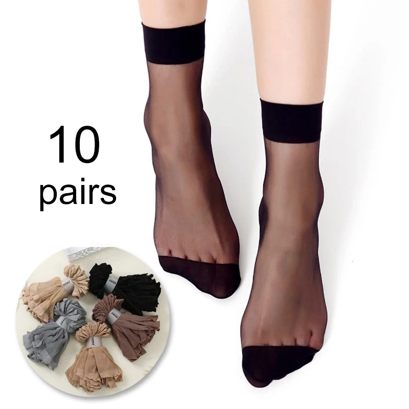 

20pcs=10 Pairs Summer Female Short Skin Socks Women's Thin Crystal Transparent Girl Ankle Silk Smooth Non-slip Suitable Socks