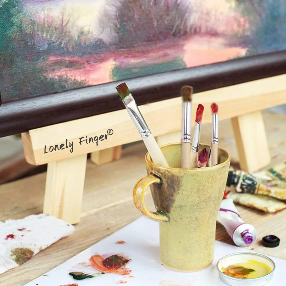 6/12 stücke Holz Schablone Pinsel Natürliche Borsten Holz Vorlage Kunst Pinsel für Acryl Öl Aquarell Malerei DIY Handwerk – Detail 5