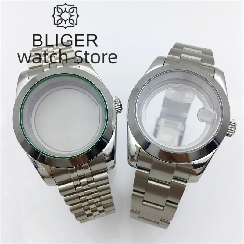 腕時計　部品　BLIGER　R　カスタム BLIGER 36mm/40mm Silver Watch Case Green Glass Gasket