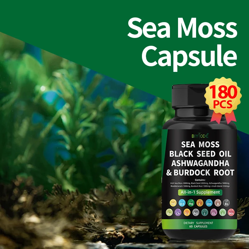 

Капсула морской мох с ирландским Мохом, черное масло семян, корень бардука, Ashwagandha, Поддержка иммунитета, для суставов, энергетическая добавка для здоровья