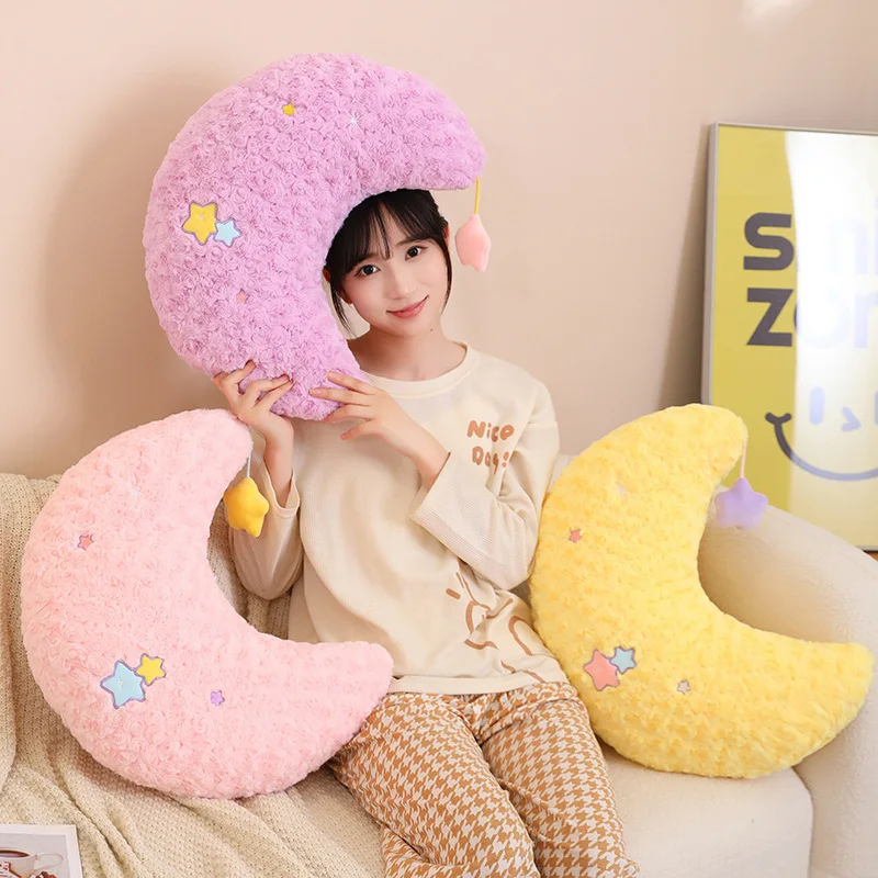 Three Colors Star Moon Pillow Stuffed Yellow Purple Pink Decor Cushion for Office Home Cot Nap Christmas Gift 2