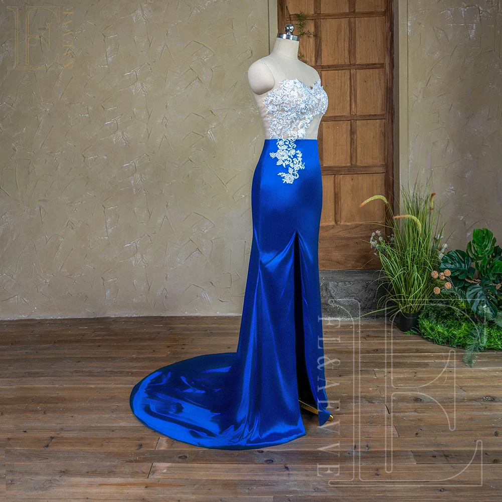 Satin Wedding Dress Bridesmaid Dresses Royal Blue Satin Bridesmaid Dresses Long Sleeve Lace Party Dress for Weddings Side Split Guest Dresses Elegant Gowns Customized