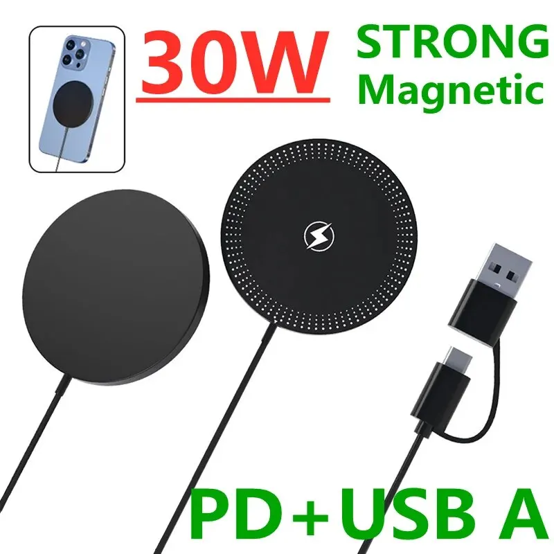 30W Magnetic Wireless Charger Pad Fast Charging Stand iPhone 15 14 13 12 Pro Airpods PD Macsafe Phone Chargers Dock Station magnetic wireless charger