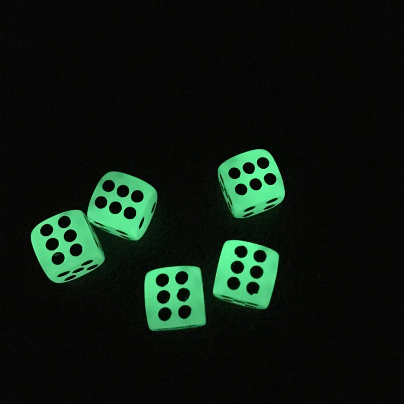 6pcs/lot 14mm Luminous Dice Rounded Corners Black Spots Dice