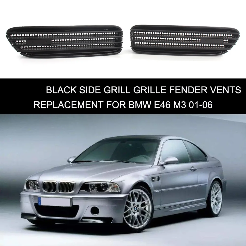 Replacement Glossy Black Side Grill Grille Fender Vents Fits E46 M3 01-06 4 