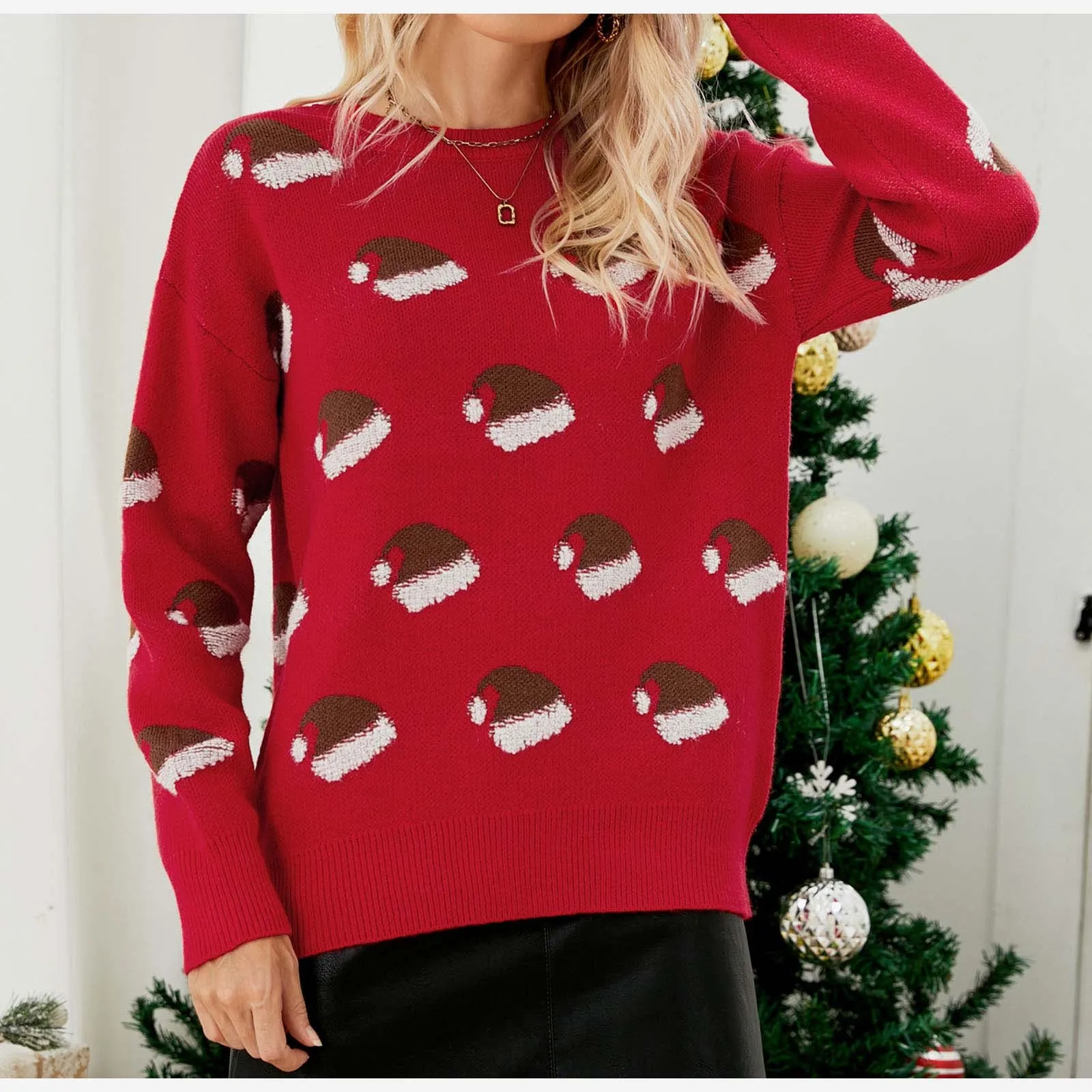 

Women Pullovers Women's Round Neck Long Sleeve Cartoon Pattern Knit Christmas Sweater Women Winter Warm Pullovers Knitwears