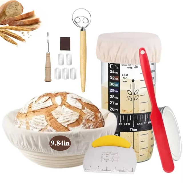 Sourdough Starter Kit Bread Proofing Baskets 24oz Sourdough Starter Jar Date Marked Feeding Band for Baking Enthusiasts Supplies Sourdough Starter Kit Bread Proofing Baskets 24oz Sourdough Starter Jar Date Marked Feeding Band for Baking Enthusiasts Supplies