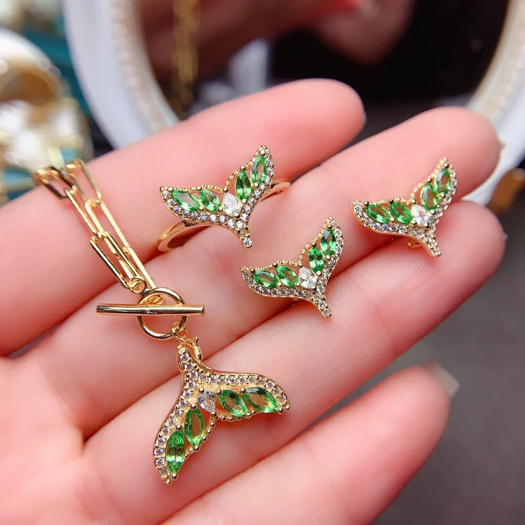 Seckill Style Sterling Silver 925 Natural Saville Jewelry Set Seckill Spedizione Gratuita Gioielli Da Donna Regalo Elegante All'Ingrosso